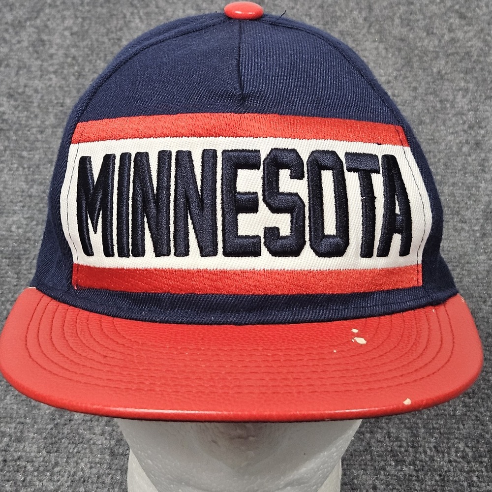 Minnesota Hat Snapback Flat Brim Cap Navy Blue Red Embroidered Streetwear MPLS